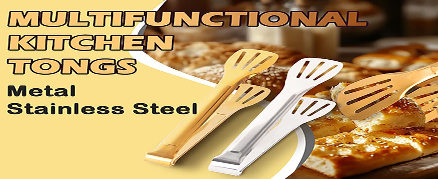 4 Pack Gold Serving Tongs,Metal Serving tongs,for buffet,party,9 Inch,Gold Utensills,(tongs for serving food)