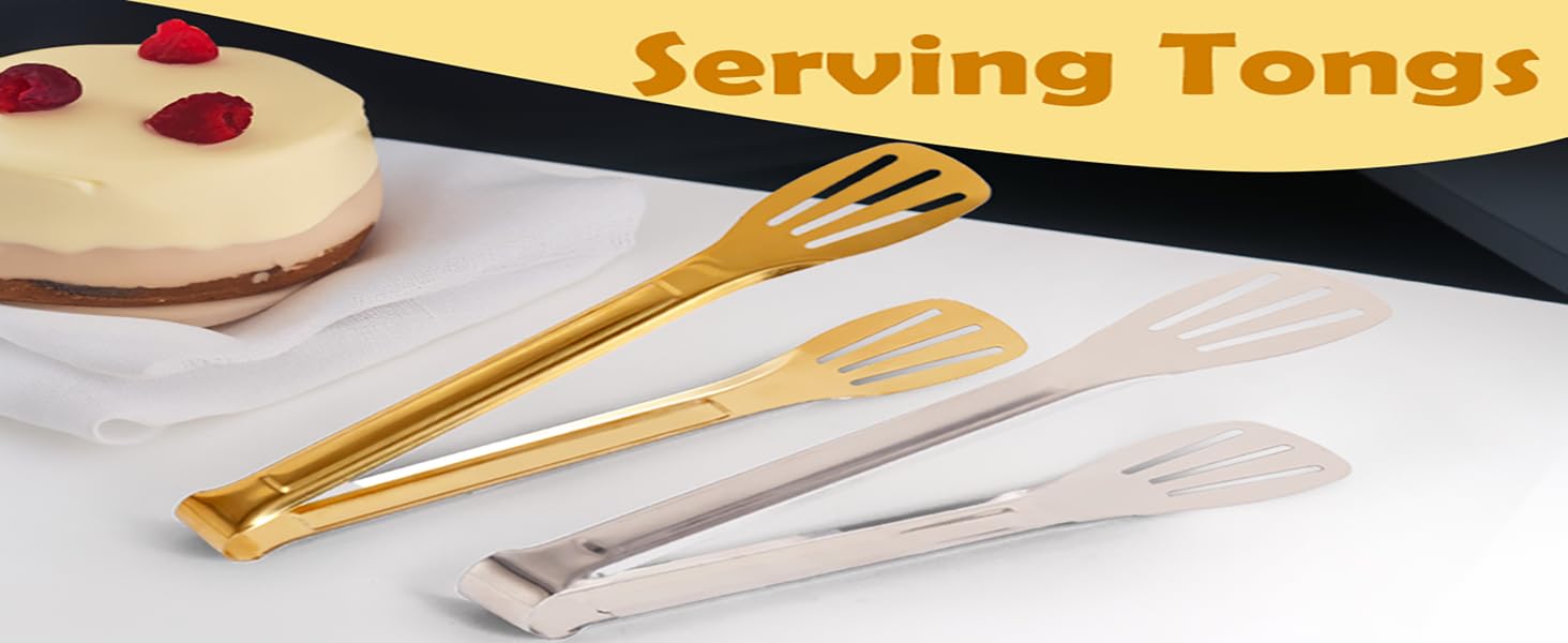 4 Pack Gold Serving Tongs,Metal Serving tongs,for buffet,party,9 Inch,Gold Utensills,(tongs for serving food)