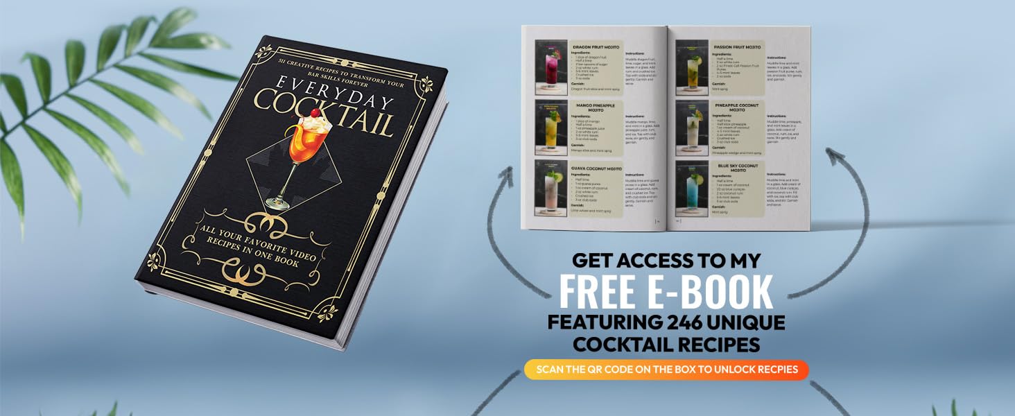 EVERYDAY COCKTAIL - Professional Glass Cocktail Shaker 14 oz, Martini Shaker with Recipes and Measurements, Built-in Strainer and Leakproof Seal, Clear Bar Tool for Margaritas, Martinis