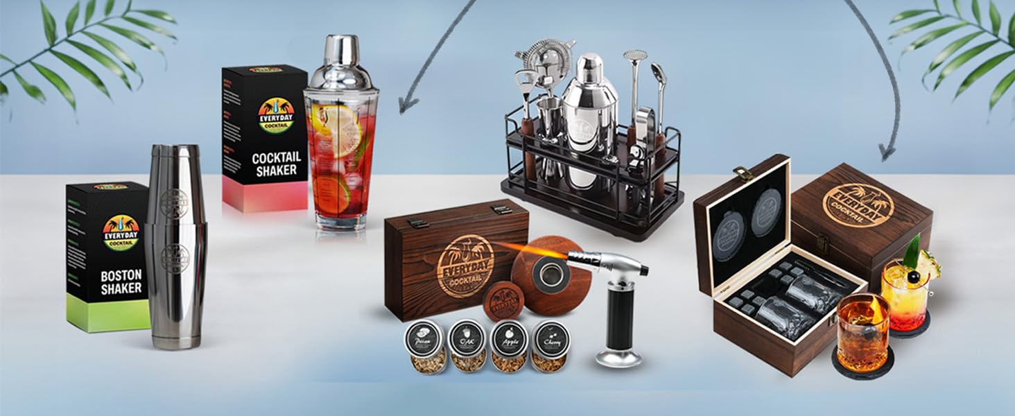 EVERYDAY COCKTAIL - Professional Glass Cocktail Shaker 14 oz, Martini Shaker with Recipes and Measurements, Built-in Strainer and Leakproof Seal, Clear Bar Tool for Margaritas, Martinis