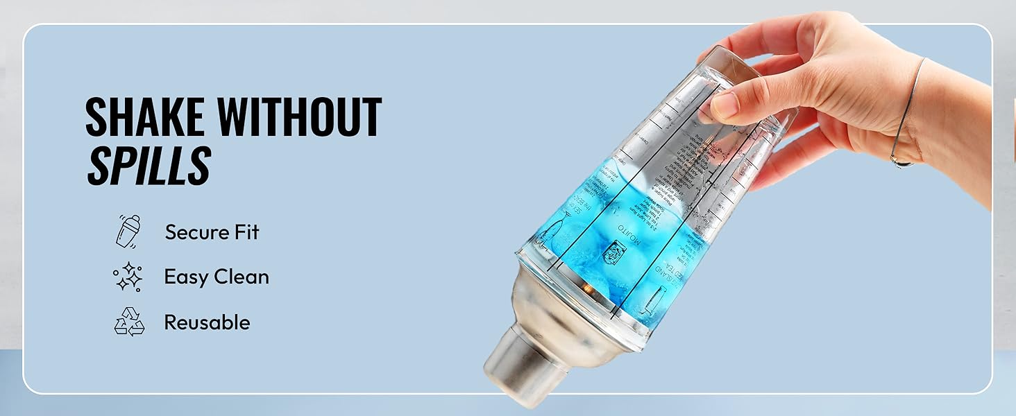 EVERYDAY COCKTAIL - Professional Glass Cocktail Shaker 14 oz, Martini Shaker with Recipes and Measurements, Built-in Strainer and Leakproof Seal, Clear Bar Tool for Margaritas, Martinis