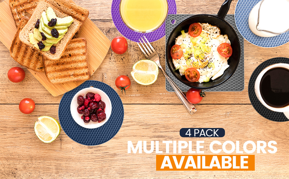 Silicone Trivet Mats 4 Heat Resistant Pot Holders Multipurpose Non-Slip Hot Pads for Kitchen Potholders, Drying mat, Jar Opener, Spoon Holder, Coaster.(Dark Grey)