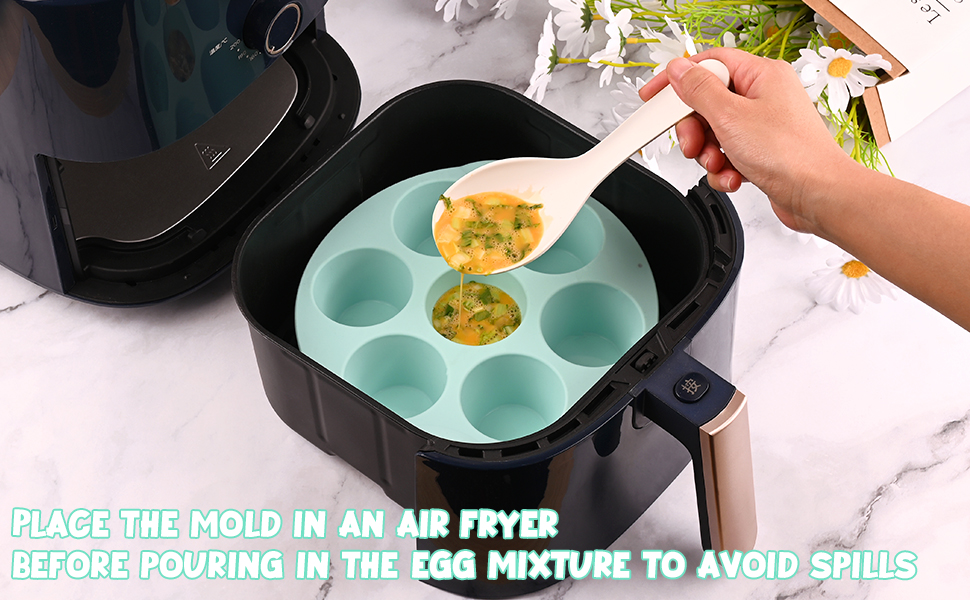 Sakolla 2 Pack Silicone Egg Bite Molds for Air Fryer, Nonstick 7 Cups Air Fryer Muffin Pan for Baking Egg Bite, Mini Muffins, Tart, Mini Cupcake and Quiche (Pink + Green)