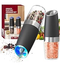 CIRCLE JOY Gravity Electric Salt and Pepper Grinder Set Automatic Salt and Pepper Grinder Set with LED Light, Battery Operated, Adjustable Coarseness, Large Capacity, for Home Kitchen BBQ, Black