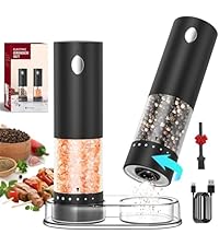 CIRCLE JOY Gravity Electric Salt and Pepper Grinder Set Automatic Salt and Pepper Grinder Set with LED Light, Battery Operated, Adjustable Coarseness, Large Capacity, for Home Kitchen BBQ, Black