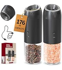 CIRCLE JOY Gravity Electric Salt and Pepper Grinder Set Automatic Salt and Pepper Grinder Set with LED Light, Battery Operated, Adjustable Coarseness, Large Capacity, for Home Kitchen BBQ, Black