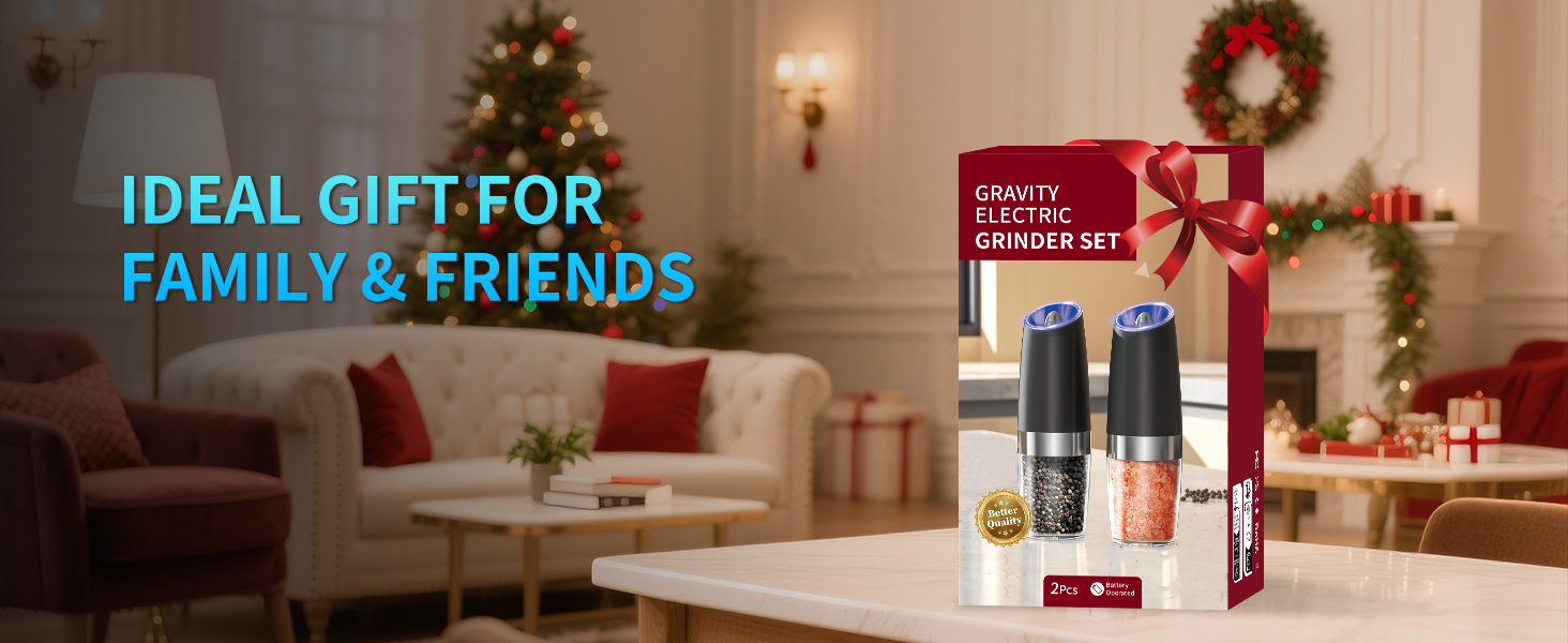 CIRCLE JOY Gravity Electric Salt and Pepper Grinder Set Automatic Salt and Pepper Grinder Set with LED Light, Battery Operated, Adjustable Coarseness, Large Capacity, for Home Kitchen BBQ, Black