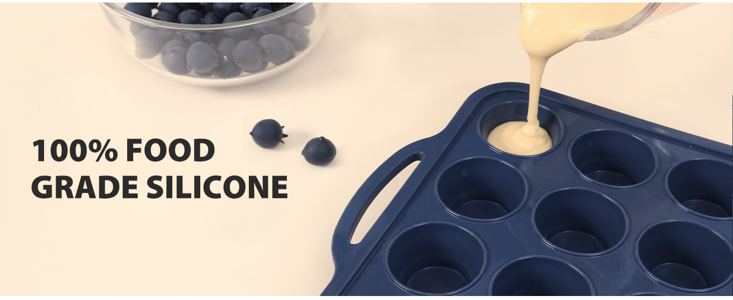 Mini Silicone Muffin Pan with Metal Frame, Non Stick Silicone Cupcake Pan with Handles 24 Cup, BPA Free Silicon Muffin Tin Tray Small for baking, egg bites, Cupcake Mold Grey