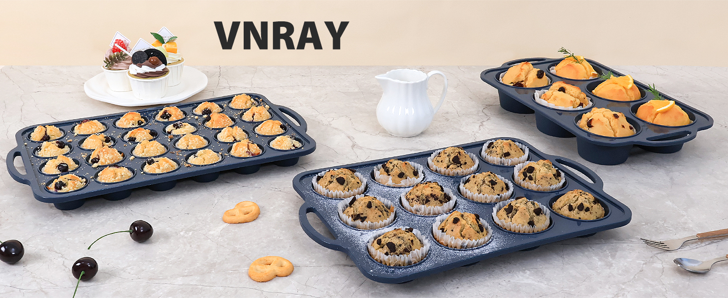 Mini Silicone Muffin Pan with Metal Frame, Non Stick Silicone Cupcake Pan with Handles 24 Cup, BPA Free Silicon Muffin Tin Tray Small for baking, egg bites, Cupcake Mold Grey