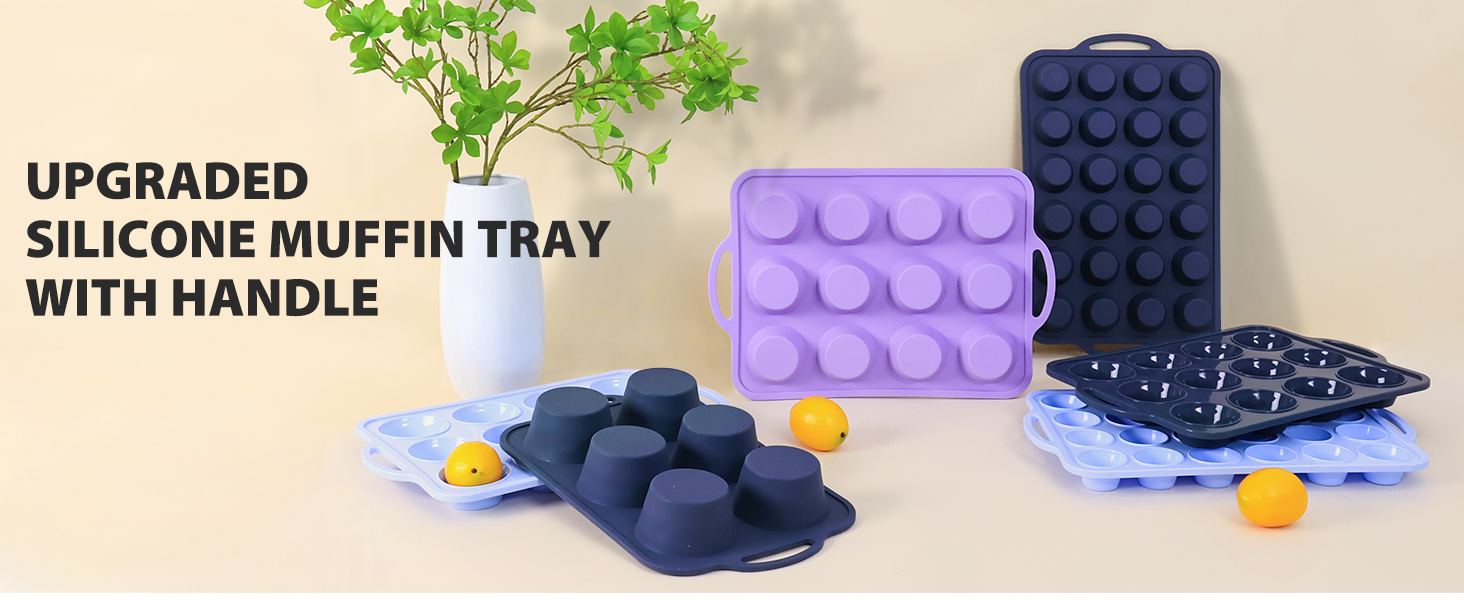 Mini Silicone Muffin Pan with Metal Frame, Non Stick Silicone Cupcake Pan with Handles 24 Cup, BPA Free Silicon Muffin Tin Tray Small for baking, egg bites, Cupcake Mold Grey