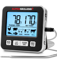 Alpha Grillers Instant Food Thermometer for Meat and Cooking Sourdough Bread Baking Supplies Grilling Gifts for Men Women Gifts for Mom Seniors, Long Probe Large Backlit Display