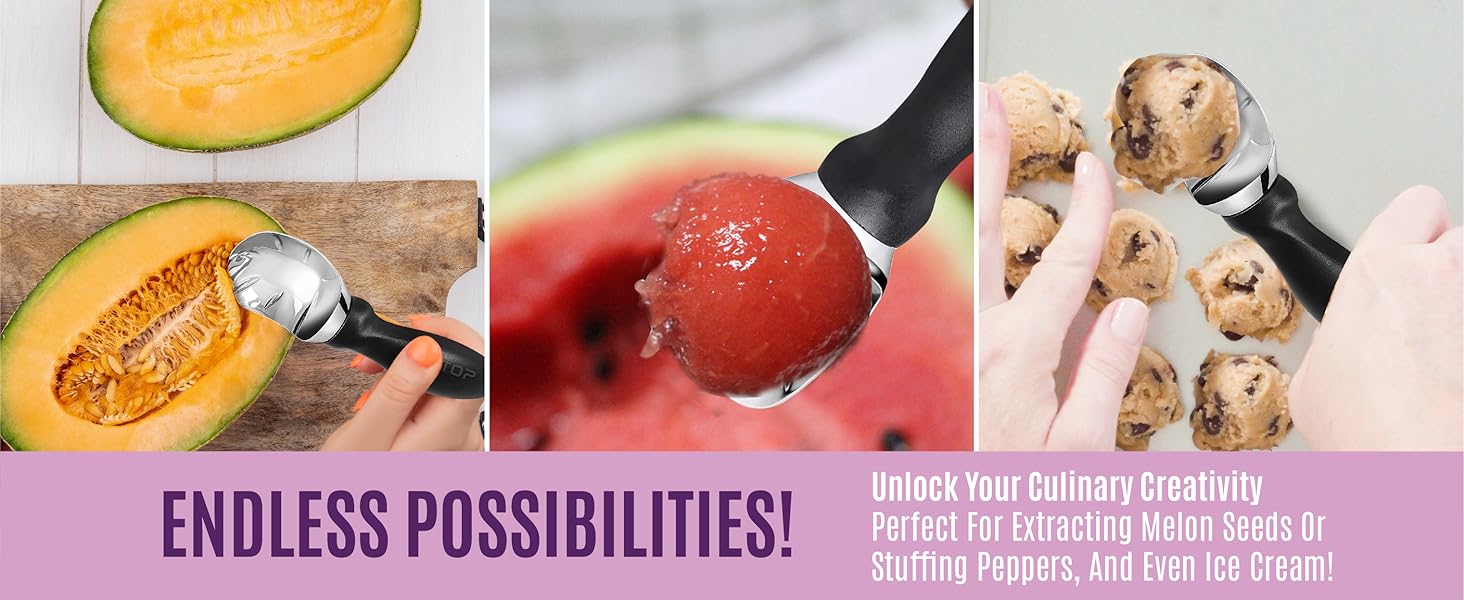 Nextop Ice Cream Scoop with Comfortable Handle - Ergonomic Spoon, Durable Perfect Metal Round Round Scoops Ideal for Ice Cream, Sorbet, Gelato Perfect for Home Use, Kitchen Essential. (Black)