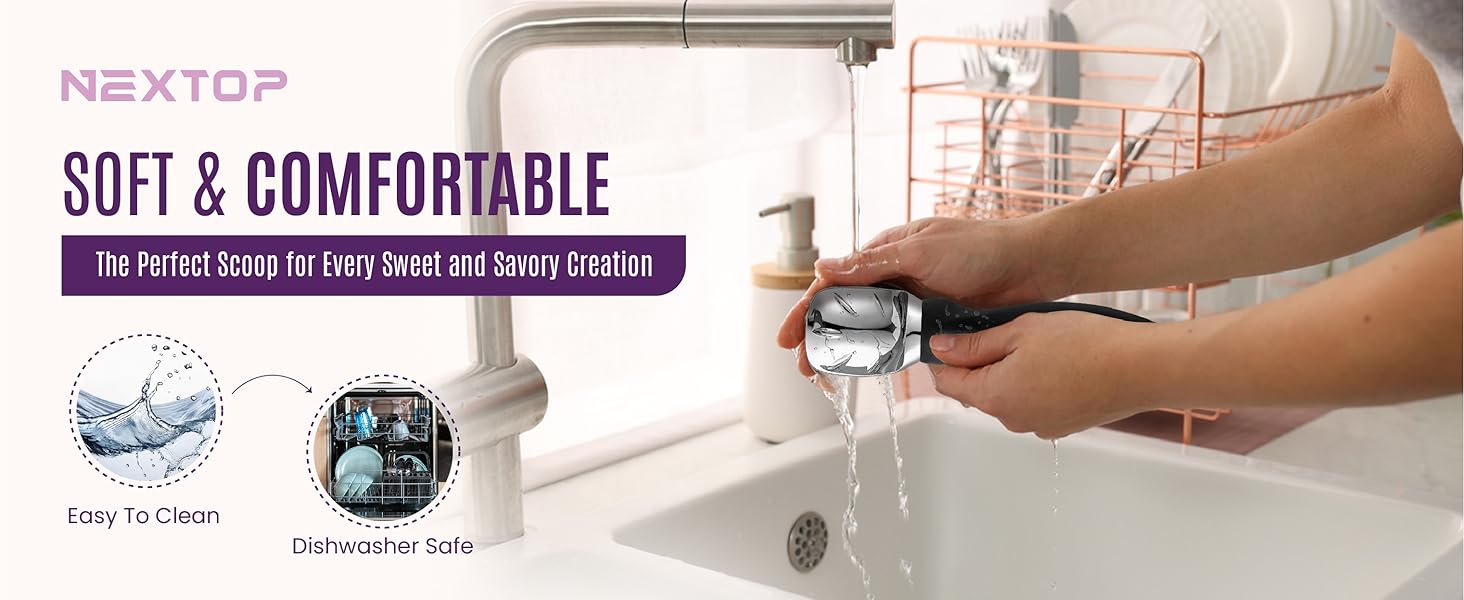 Nextop Ice Cream Scoop with Comfortable Handle - Ergonomic Spoon, Durable Perfect Metal Round Round Scoops Ideal for Ice Cream, Sorbet, Gelato Perfect for Home Use, Kitchen Essential. (Black)