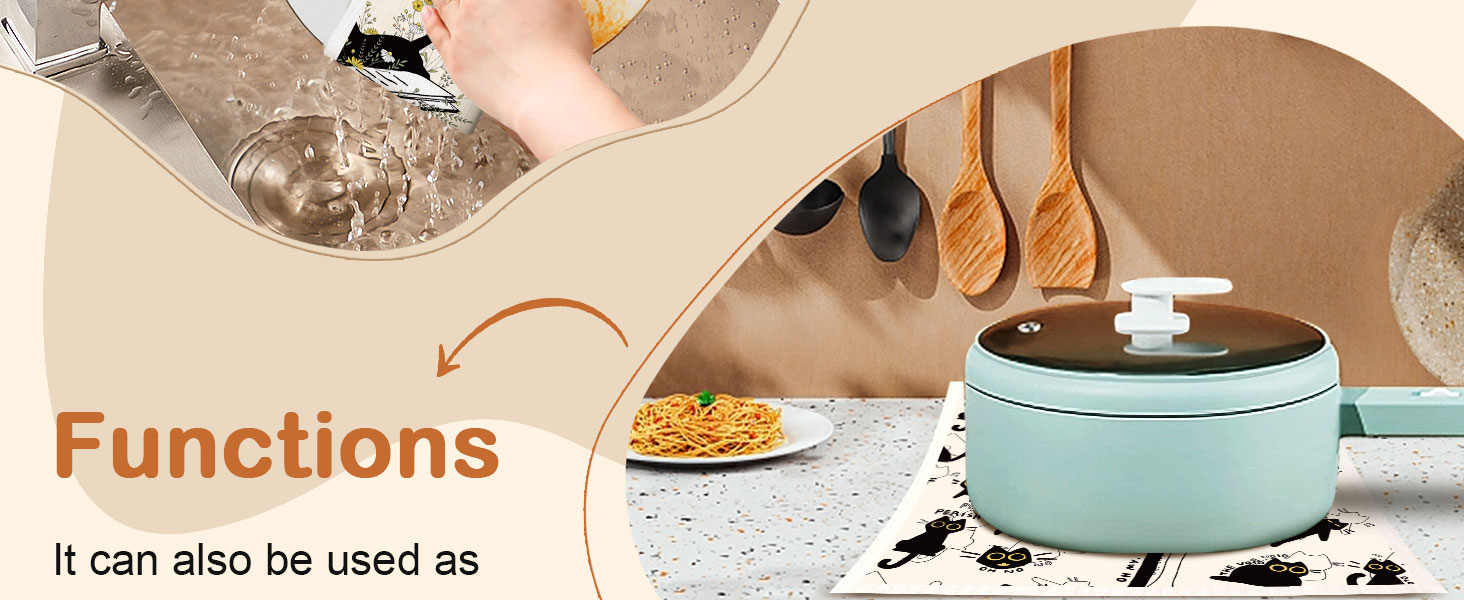 Swedish Dishcloths for Kitchen with Hooks - Reusable Dish Cloths for Washing Dishes Fast Drying Cute Fun 5 Pack Swedish Dish Towels Washable Cleaning Sponge, Black Cats