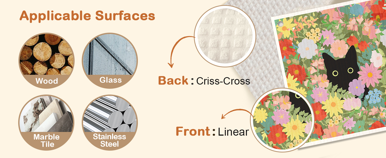 Swedish Dishcloths for Kitchen with Hooks - Reusable Dish Cloths for Washing Dishes Fast Drying Cute Fun 5 Pack Swedish Dish Towels Washable Cleaning Sponge, Black Cats