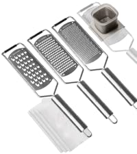Vovoly 4-Pcs Pro Set Zester Grater Set, Cheese Grater with Razor-Sharp Stainless Steel Blade, Fine/Coarse/Extra Coarse/Slider Attachment