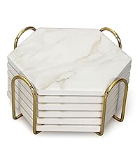 Absorbent Coasters Set of 6 Round Ceramic Coasters for Drinks Modern Blue Boho Coaster with Holder for Coffee Table Decor, Outdoor, Desk