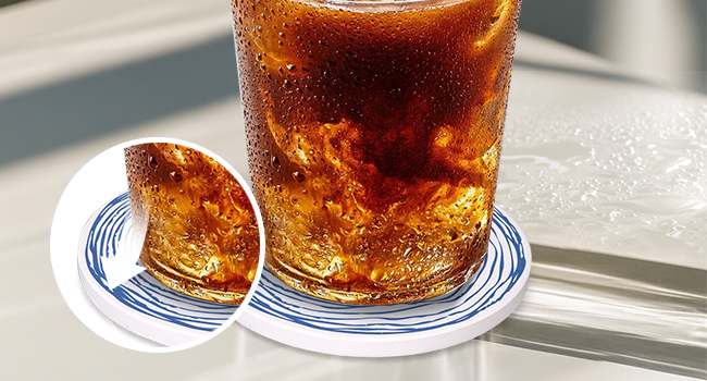 Absorbent Coasters Set of 6 Round Ceramic Coasters for Drinks Modern Blue Boho Coaster with Holder for Coffee Table Decor, Outdoor, Desk