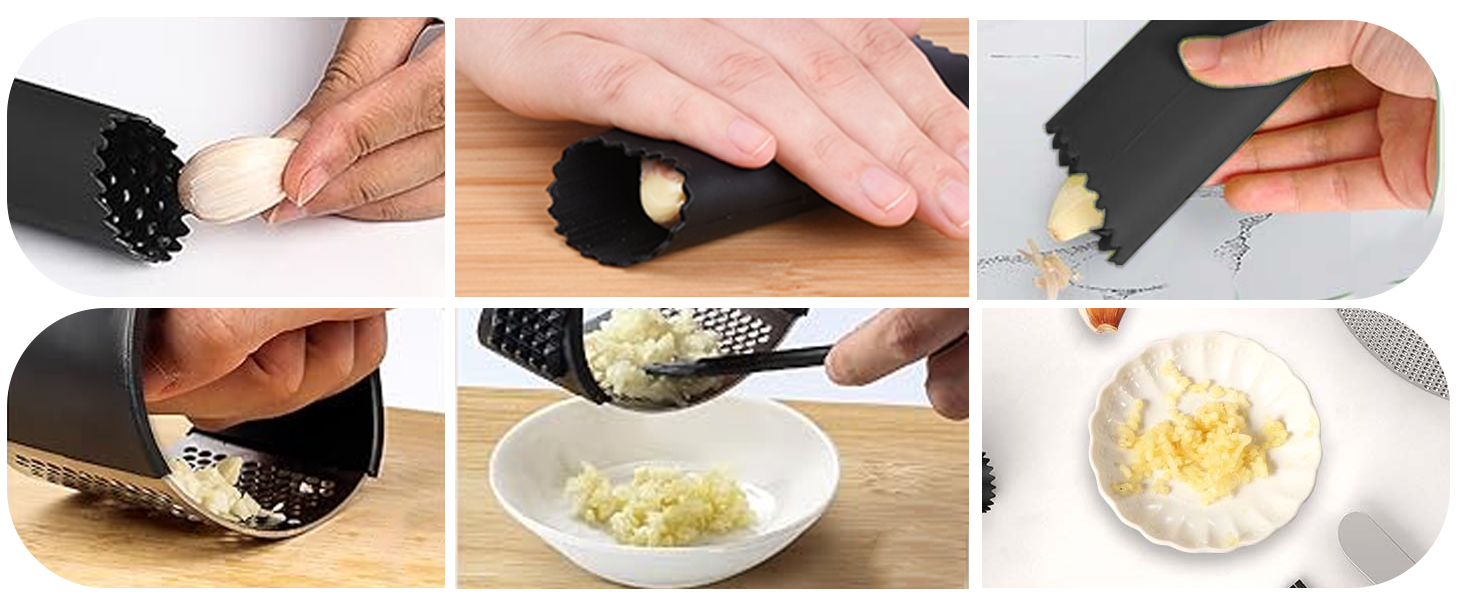 Garlic Press Rocker Set，Stainless Steel Garlic Mincer Tool with Garlic Peeler and Cleaning Brush Kitchen Gadgets Essentials Garlic Chopper