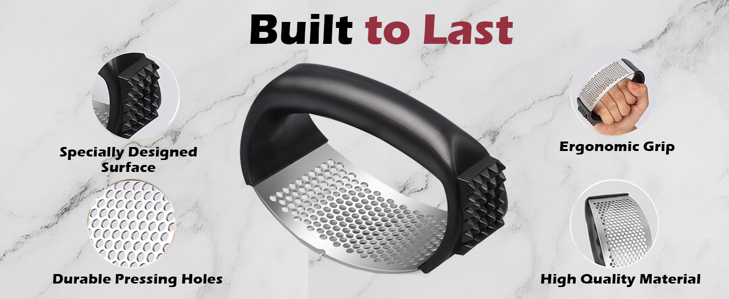 Garlic Press Rocker Set，Stainless Steel Garlic Mincer Tool with Garlic Peeler and Cleaning Brush Kitchen Gadgets Essentials Garlic Chopper