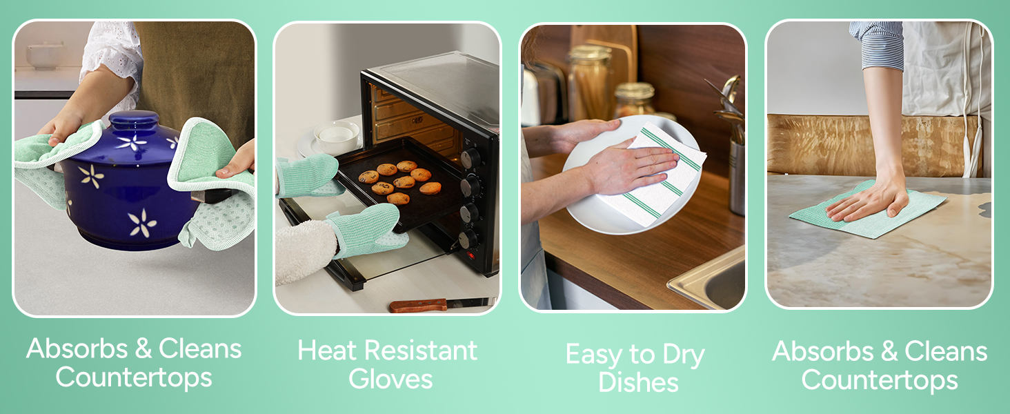 Casa Platino Heat Resistant Oven Mitts & Pot Holders, 4-Piece – Oven Mitt for Baking & BBQ, Potholders for Kitchens – Withstands Heat Up to 500°F, Soft, Durable & Non-Slip – Sage