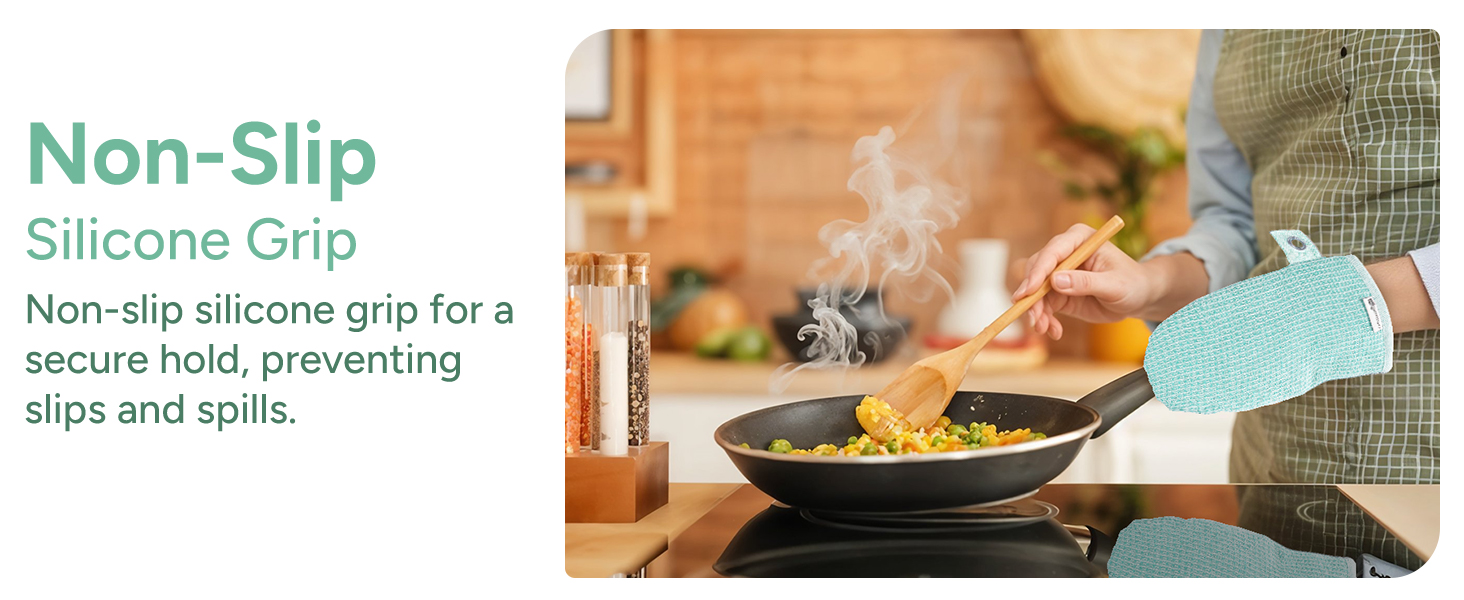 Casa Platino Heat Resistant Oven Mitts & Pot Holders, 4-Piece – Oven Mitt for Baking & BBQ, Potholders for Kitchens – Withstands Heat Up to 500°F, Soft, Durable & Non-Slip – Sage