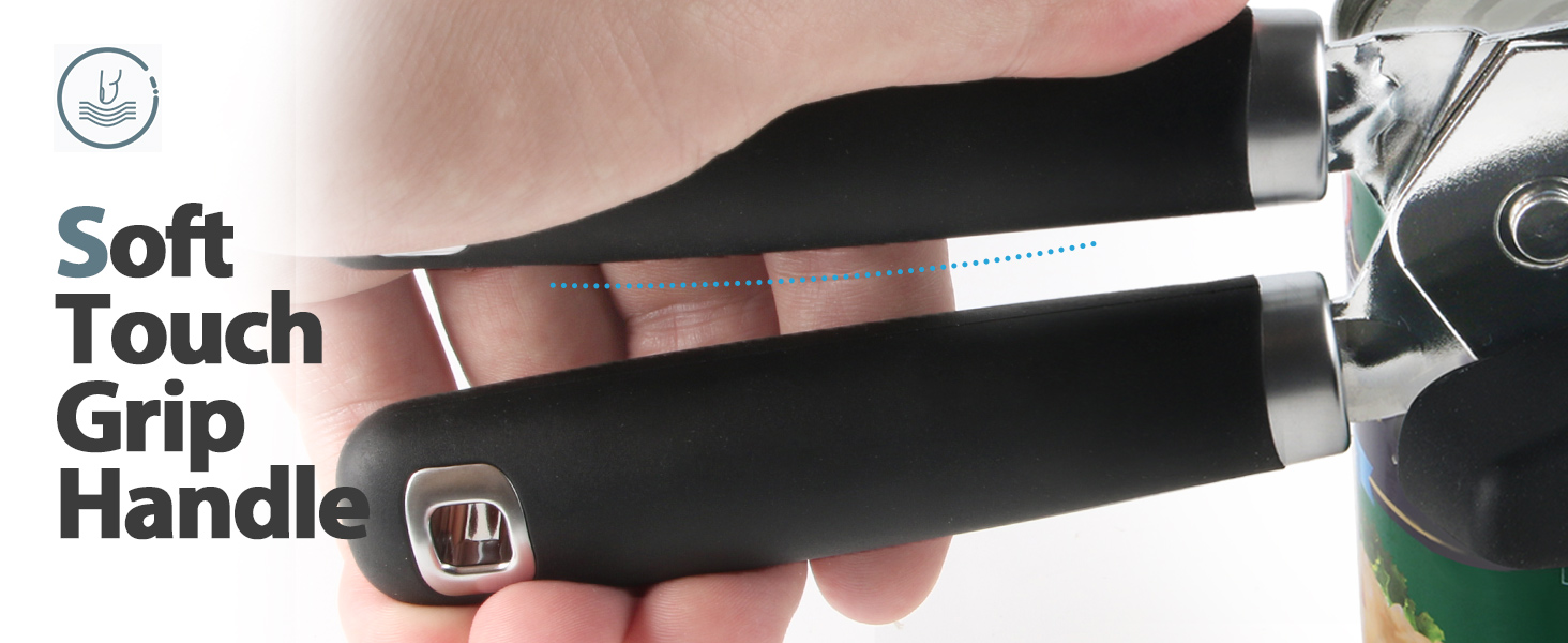 Can Opener Manual, Heavy Duty Handheld Strong Can Opener with Soft Touch Handle, Sharp Blade Smooth Edge, Can Openers with Multifunctional Bottle Opener, Black