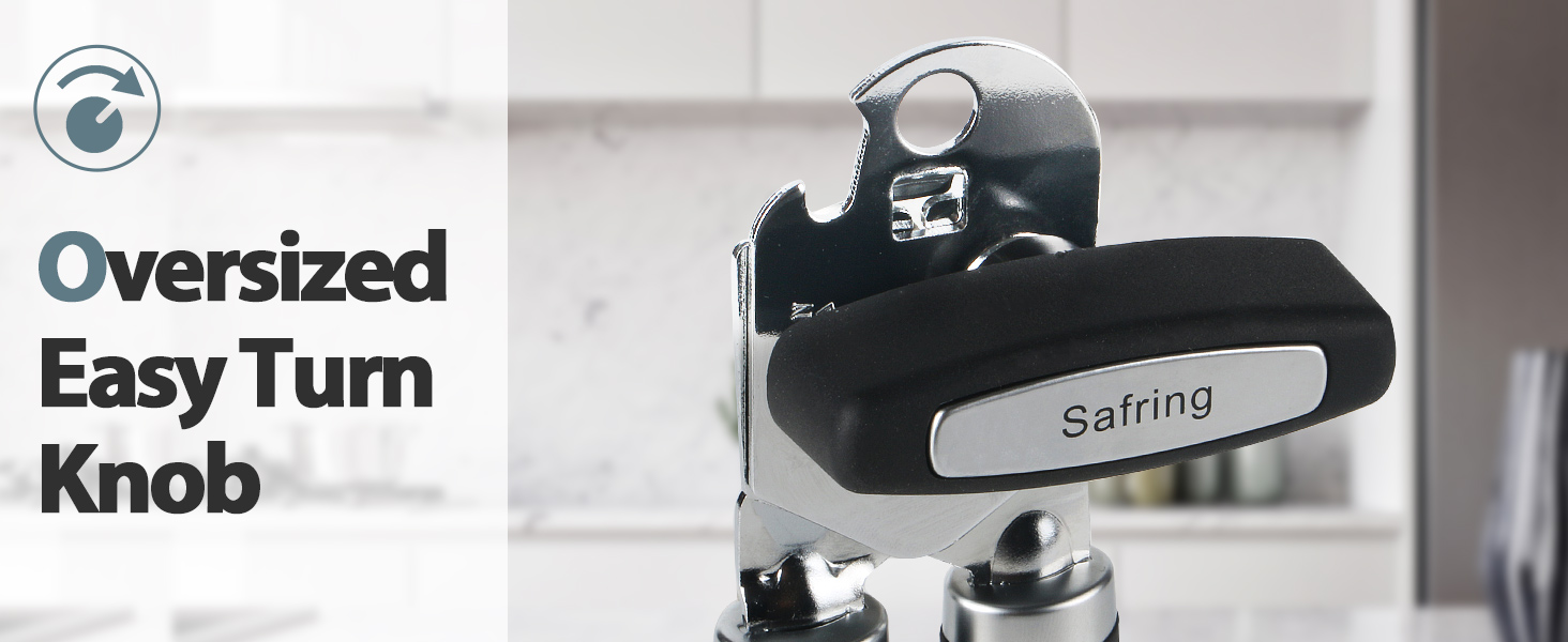 Can Opener Manual, Heavy Duty Handheld Strong Can Opener with Soft Touch Handle, Sharp Blade Smooth Edge, Can Openers with Multifunctional Bottle Opener, Black