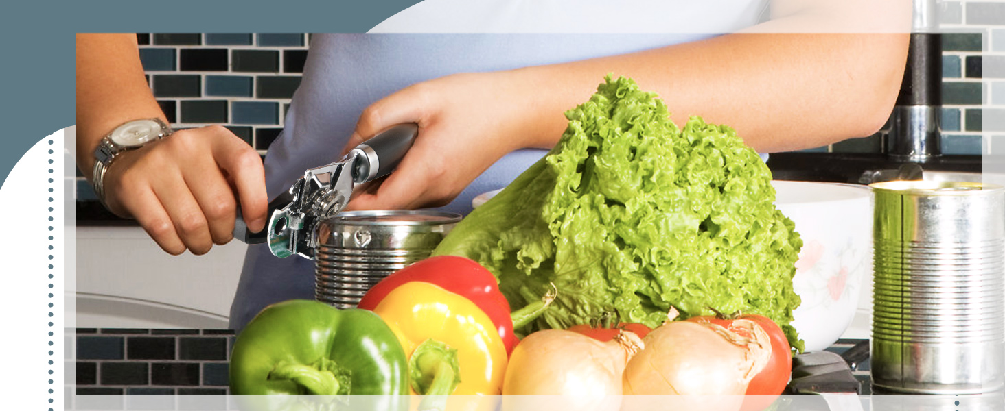 Can Opener Manual, Heavy Duty Handheld Strong Can Opener with Soft Touch Handle, Sharp Blade Smooth Edge, Can Openers with Multifunctional Bottle Opener, Black