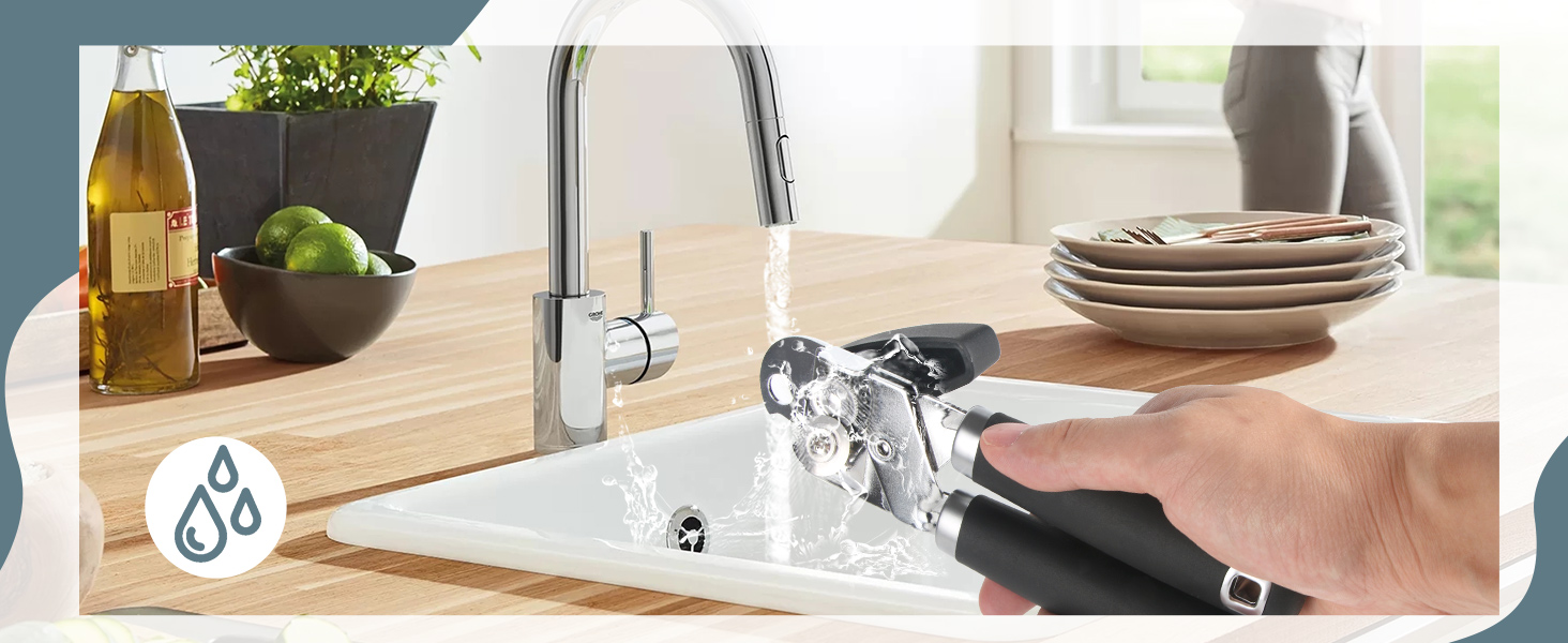 Can Opener Manual, Heavy Duty Handheld Strong Can Opener with Soft Touch Handle, Sharp Blade Smooth Edge, Can Openers with Multifunctional Bottle Opener, Black