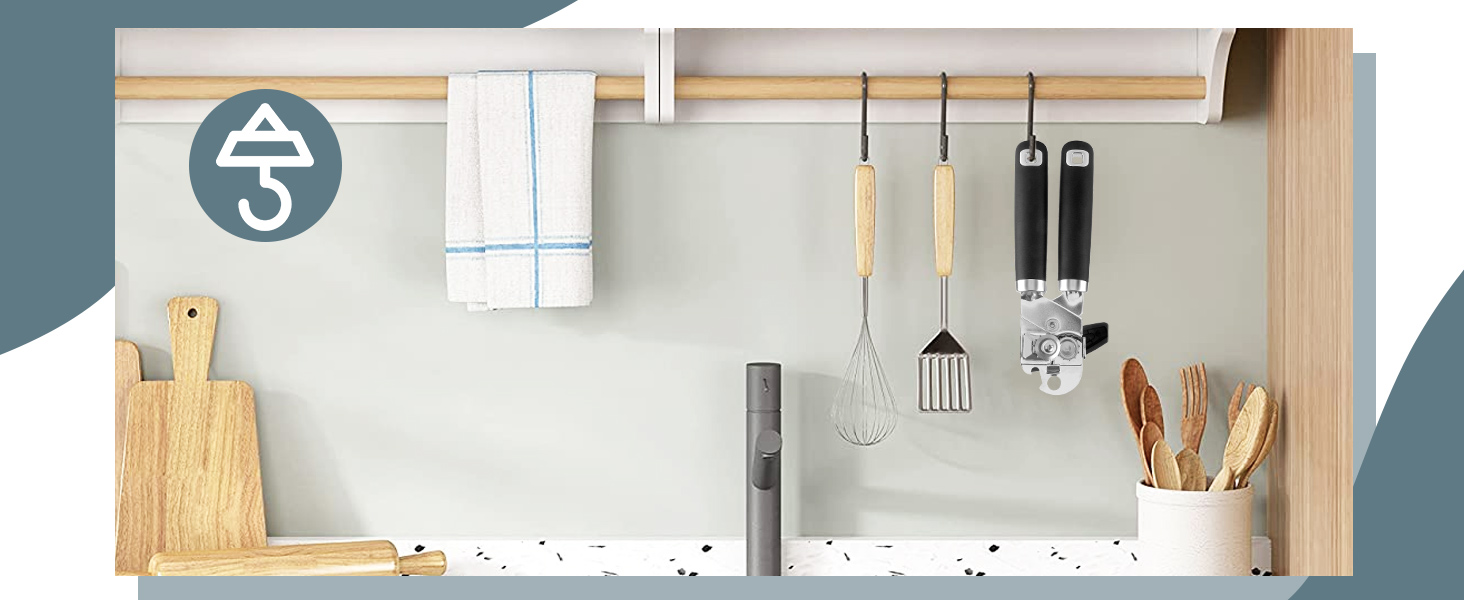 Can Opener Manual, Heavy Duty Handheld Strong Can Opener with Soft Touch Handle, Sharp Blade Smooth Edge, Can Openers with Multifunctional Bottle Opener, Black