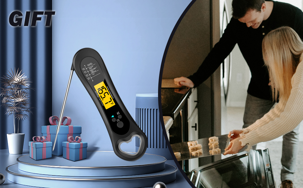 Meat Thermometer Digital, Instant Read Meat Thermometer for Grill and Cooking, with Bottle Opener, Backlight & Calibration Food Thermometer, Kitchen Gadgets for BBQ, Turkey, Candy, Liquids