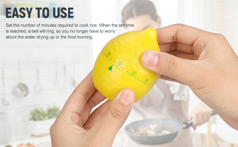 Lemon Mechanical Kitchen Timer, Cute Lemon Timer for Kids, Wind Up 60 Minutes Manual Countdown for Classroom, Home, Study and Cooking, 6.2x6.2x8cm