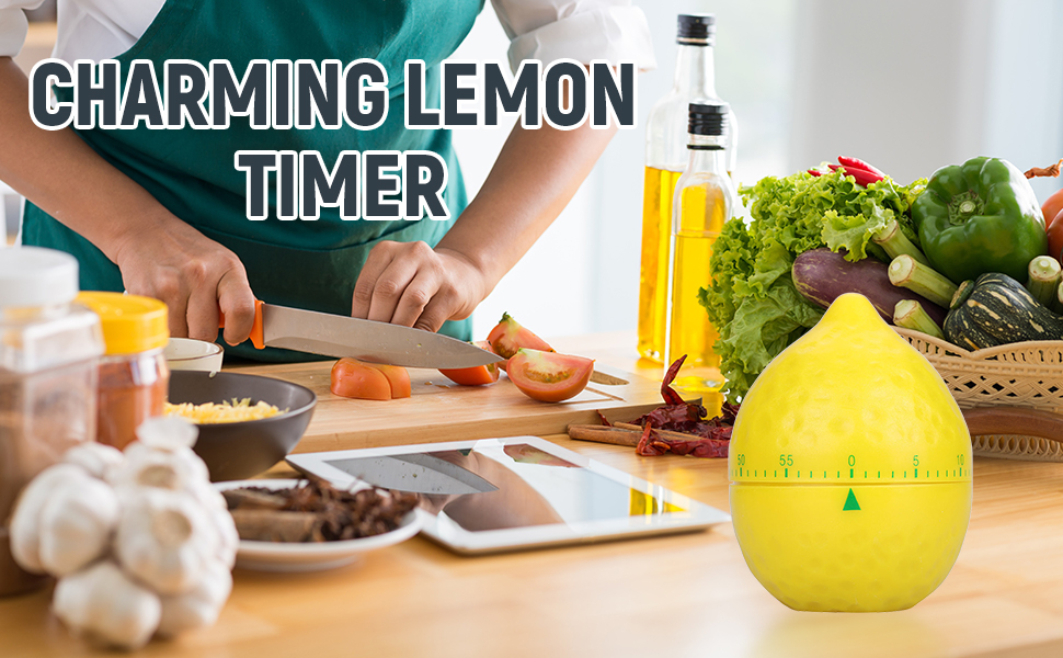Lemon Mechanical Kitchen Timer, Cute Lemon Timer for Kids, Wind Up 60 Minutes Manual Countdown for Classroom, Home, Study and Cooking, 6.2x6.2x8cm