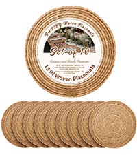 13 in Round Woven Placemats Plate Chargers Set of 10, Boho Farmhouse Rustic Woven Place Mats for Dining Table Decor, Rattan Wicker Table Mats Jute Braided Chargers for Dinner Plates