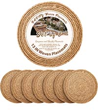 13 in Round Woven Placemats Plate Chargers Set of 10, Boho Farmhouse Rustic Woven Place Mats for Dining Table Decor, Rattan Wicker Table Mats Jute Braided Chargers for Dinner Plates