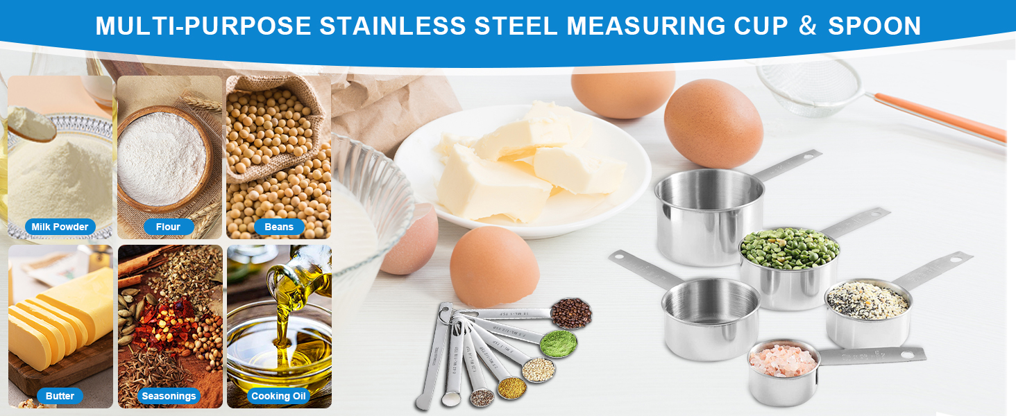 Measuring Cups and Spoons Set 22 Piece, 11 Stainless Steel Nesting Measuring Spoons and Cups with 4 Plastic Measuring Cup, 3 Funnel, 3 Brush, 1 Ruler, Measuring Cup Set for Kitchen Baking Liquid Dry