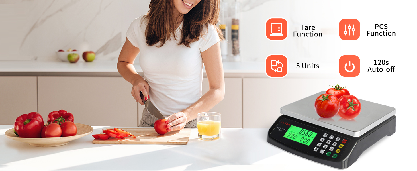 Large Kitchen Scale Black 40KG/88LB Commercial Food Scales Digital Weight for Cooking Meat Baking Bread Price Computing 304 Stainless Steel with Parts Counting Deli Stores Tare Function