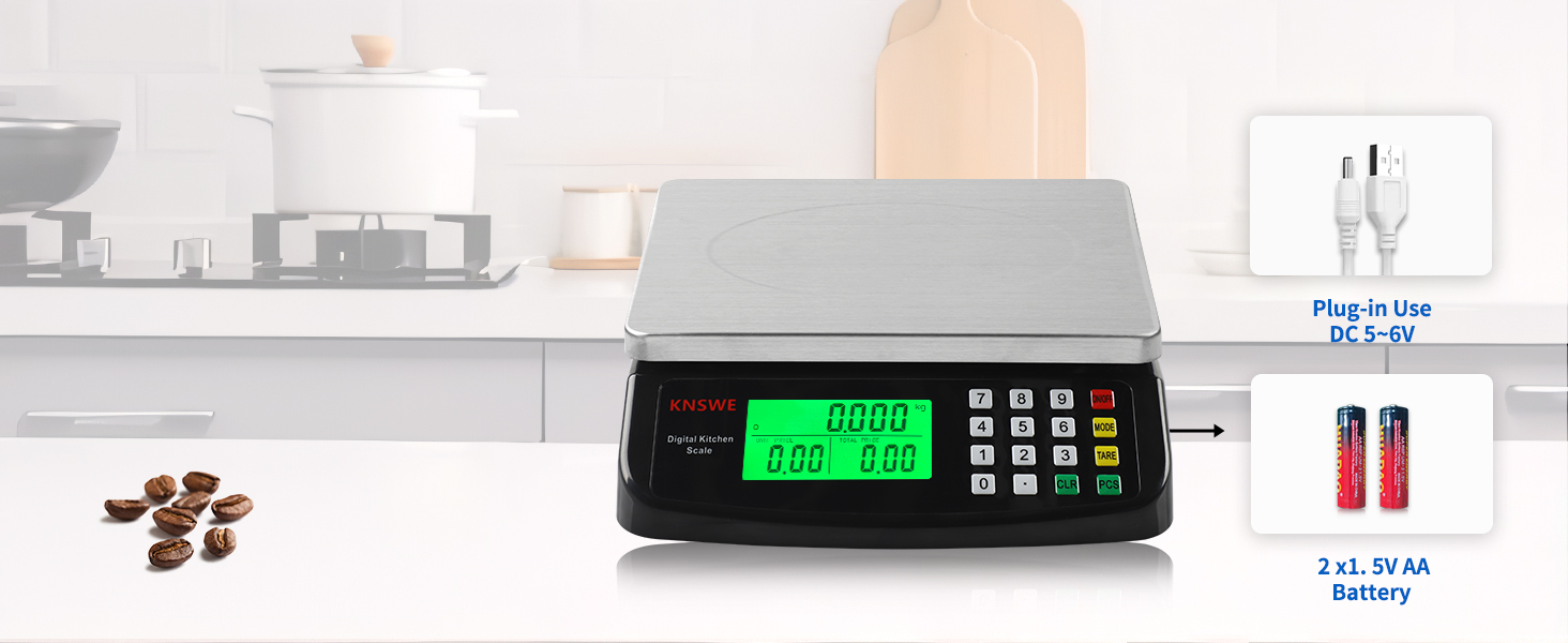 Large Kitchen Scale Black 40KG/88LB Commercial Food Scales Digital Weight for Cooking Meat Baking Bread Price Computing 304 Stainless Steel with Parts Counting Deli Stores Tare Function