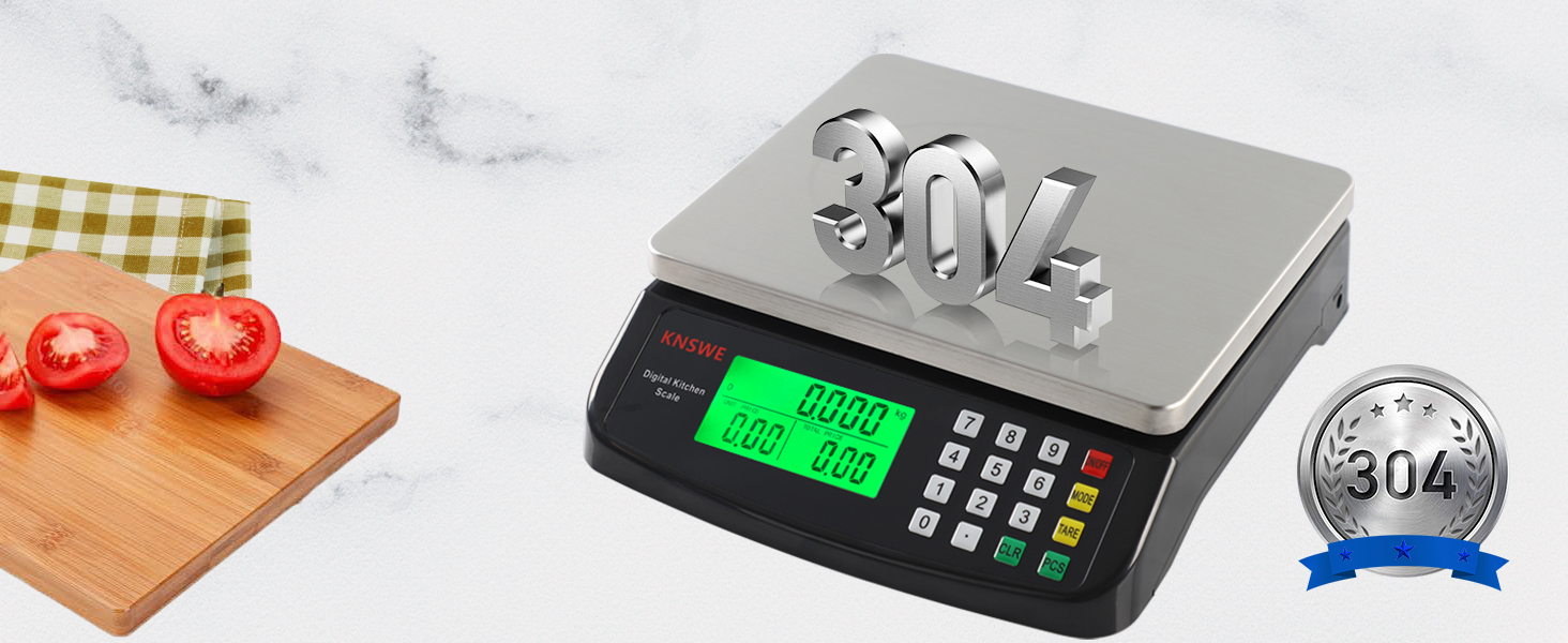 Large Kitchen Scale Black 40KG/88LB Commercial Food Scales Digital Weight for Cooking Meat Baking Bread Price Computing 304 Stainless Steel with Parts Counting Deli Stores Tare Function