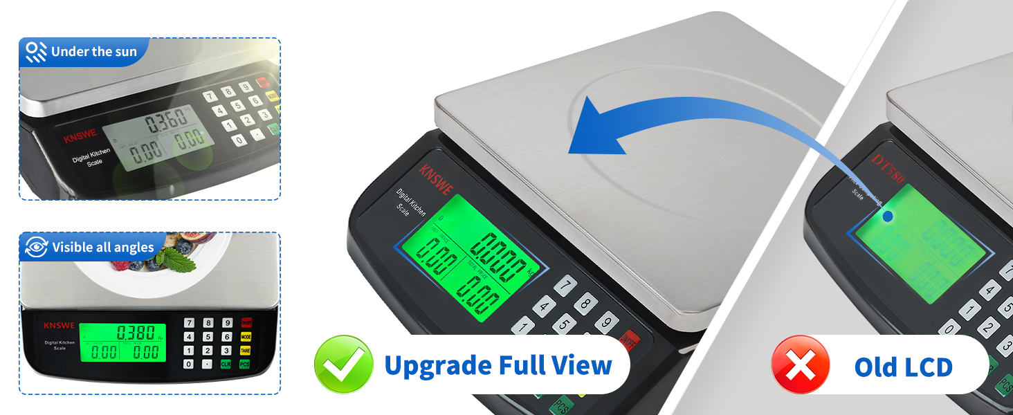 Large Kitchen Scale Black 40KG/88LB Commercial Food Scales Digital Weight for Cooking Meat Baking Bread Price Computing 304 Stainless Steel with Parts Counting Deli Stores Tare Function