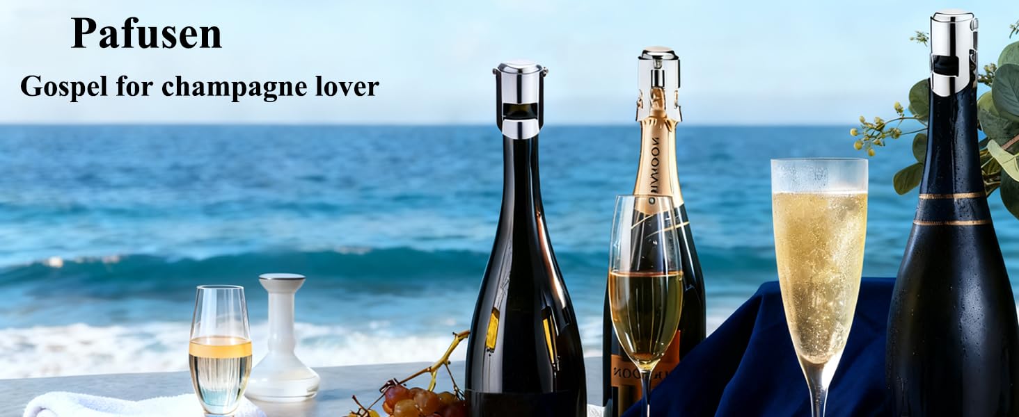 Champagne Stoppers for Bottles, Pafusen 2 Pack Champagne Sealer Stopper, Stainless Steel Champagne Cork Stopper Toppers, Saver for Champagne Cava Prosecco Sparkling Wine