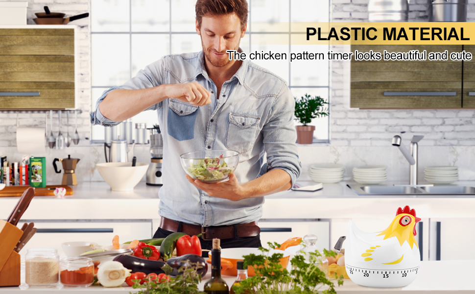 Chicken Pattern Timer, Kitchen Timer Reminder Cooking Countdown Timer for Cooking Baking Timer (White)