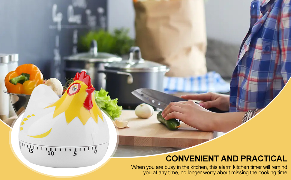 Chicken Pattern Timer, Kitchen Timer Reminder Cooking Countdown Timer for Cooking Baking Timer (White)