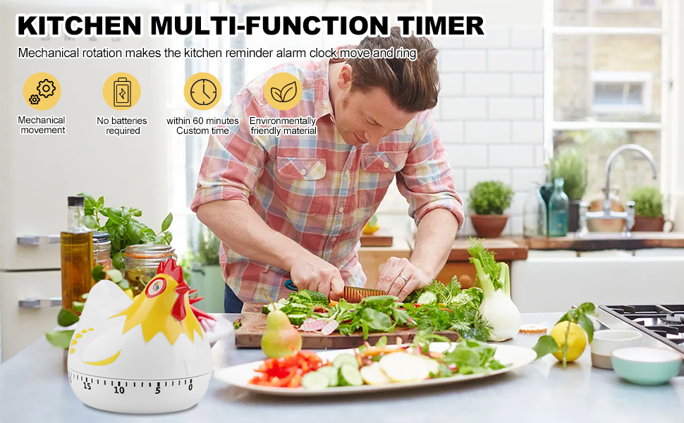 Chicken Pattern Timer, Kitchen Timer Reminder Cooking Countdown Timer for Cooking Baking Timer (White)
