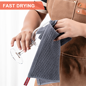 BOOMIBOO ﻿Kitchen Towels 6-Pack Kitchen Dish Cloths,100% Cotton Towels Waffle Weave, Ultra Soft Absorbent, Quick Drying, 12x12 Inches,Dark Grey