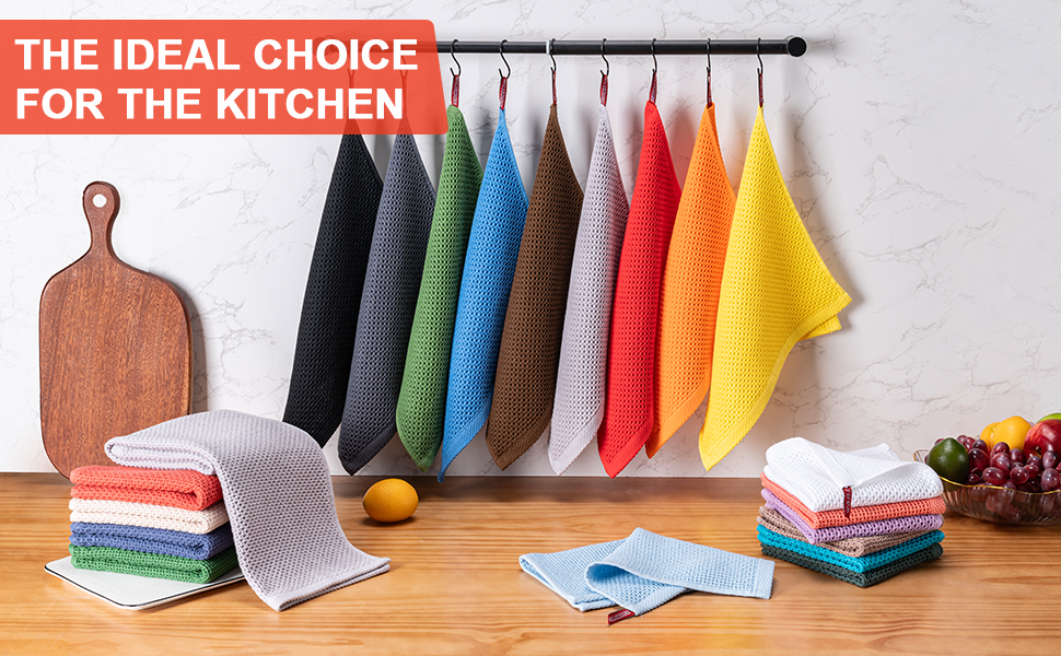 BOOMIBOO ﻿Kitchen Towels 6-Pack Kitchen Dish Cloths,100% Cotton Towels Waffle Weave, Ultra Soft Absorbent, Quick Drying, 12x12 Inches,Dark Grey