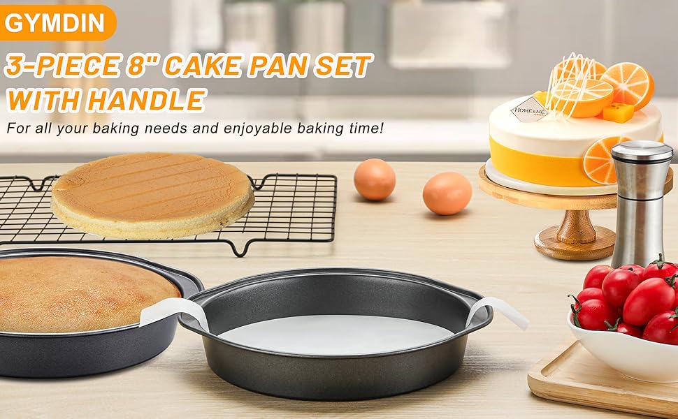 8 Inch Cake Pan - 3PCS Carbon Steel Round Cake Pans with 100 Pieces Parchment Paper, Non-stick & Easy Demolding, Non-toxic & Healthy