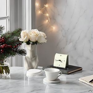 Diatomaceous Earth Coasters Set of 4，Cool Absorbent Quick-Dry Drink Coasters for Desks, Cute Modern Stone Design with Stylish White Aesthetic (4, White)