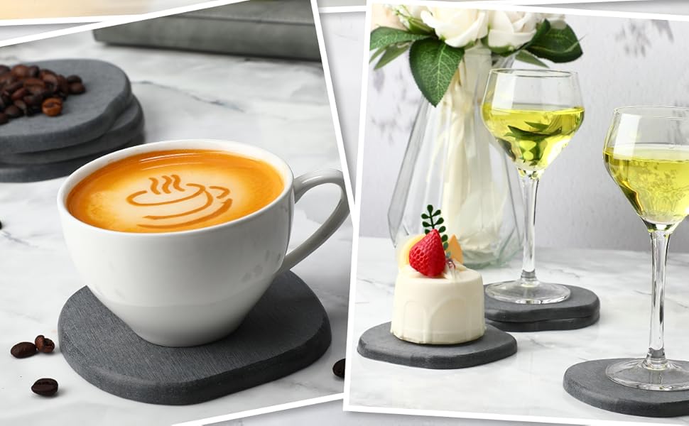 Diatomaceous Earth Coasters Set of 4，Cool Absorbent Quick-Dry Drink Coasters for Desks, Cute Modern Stone Design with Stylish White Aesthetic (4, White)